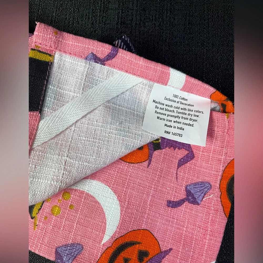 Pink & Black Halloween Kitchen Towels 2 ct Pumpkins Kettles Moon Plaid NEW NWT
